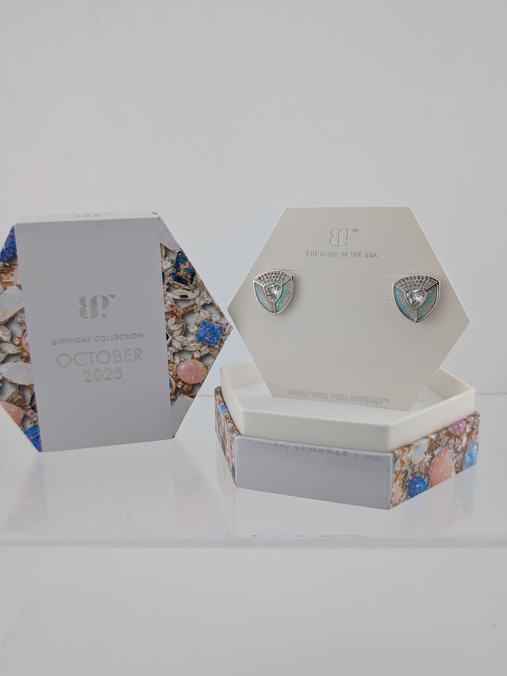 October Birthstone Stud Earrings - Silver and Aqua